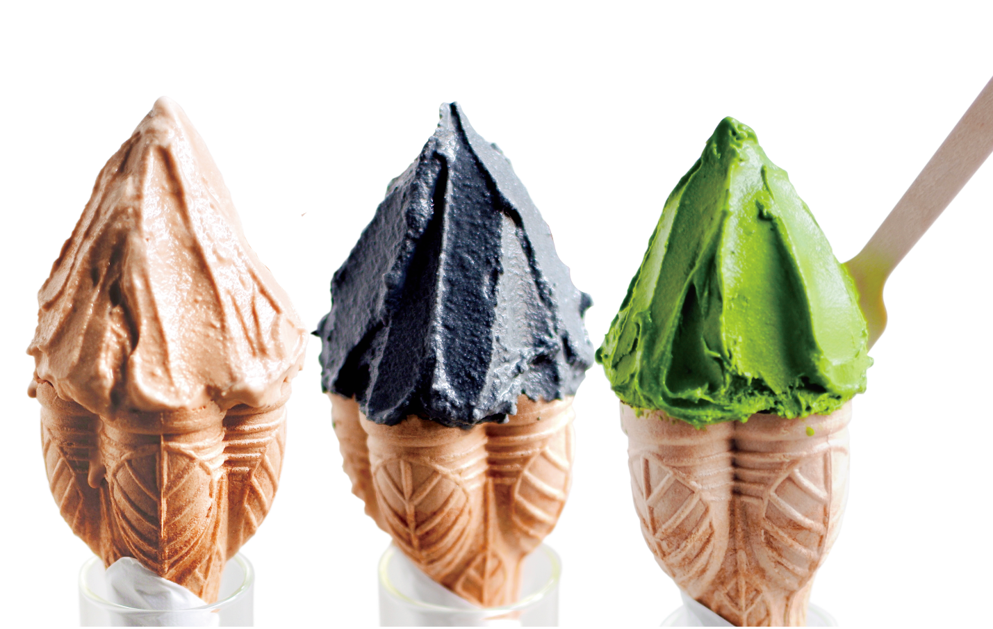 「7T＋(セブンティープラス)」 ジェラート（台湾アッサム紅茶・茶炭入り京番茶・宇治抹茶〈きらり31〉) 550円から