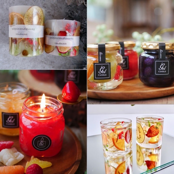 「ポレポレキャンドルワークス」(画像左上)フルーツボタニカルキャンドル 各3,300円 (画像右上,左下)フルーツジャムキャンドル 各1,980円 (画像右下)キャンドル 各3,080円 ※その他は参考商品