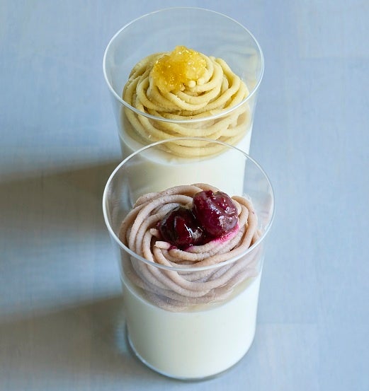 ｢和栗　白露」×「ひらみゆき農園」 苅安(葛ねりモンブラン柚子1個) 紺青(葛ねるモンブランブルーベリー1個） 各800円【各日限定20】