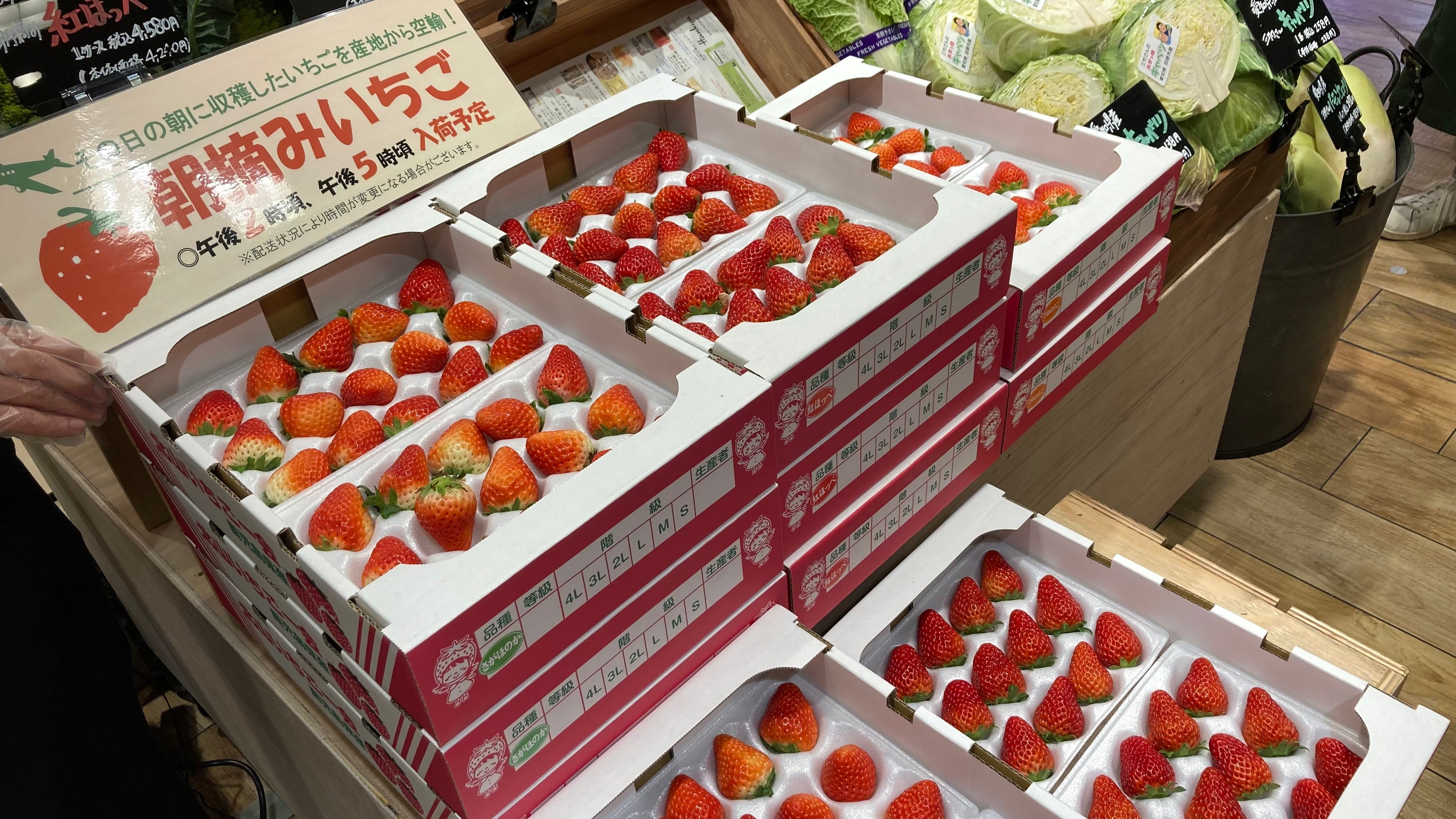 売場に並べられたいちごの様子