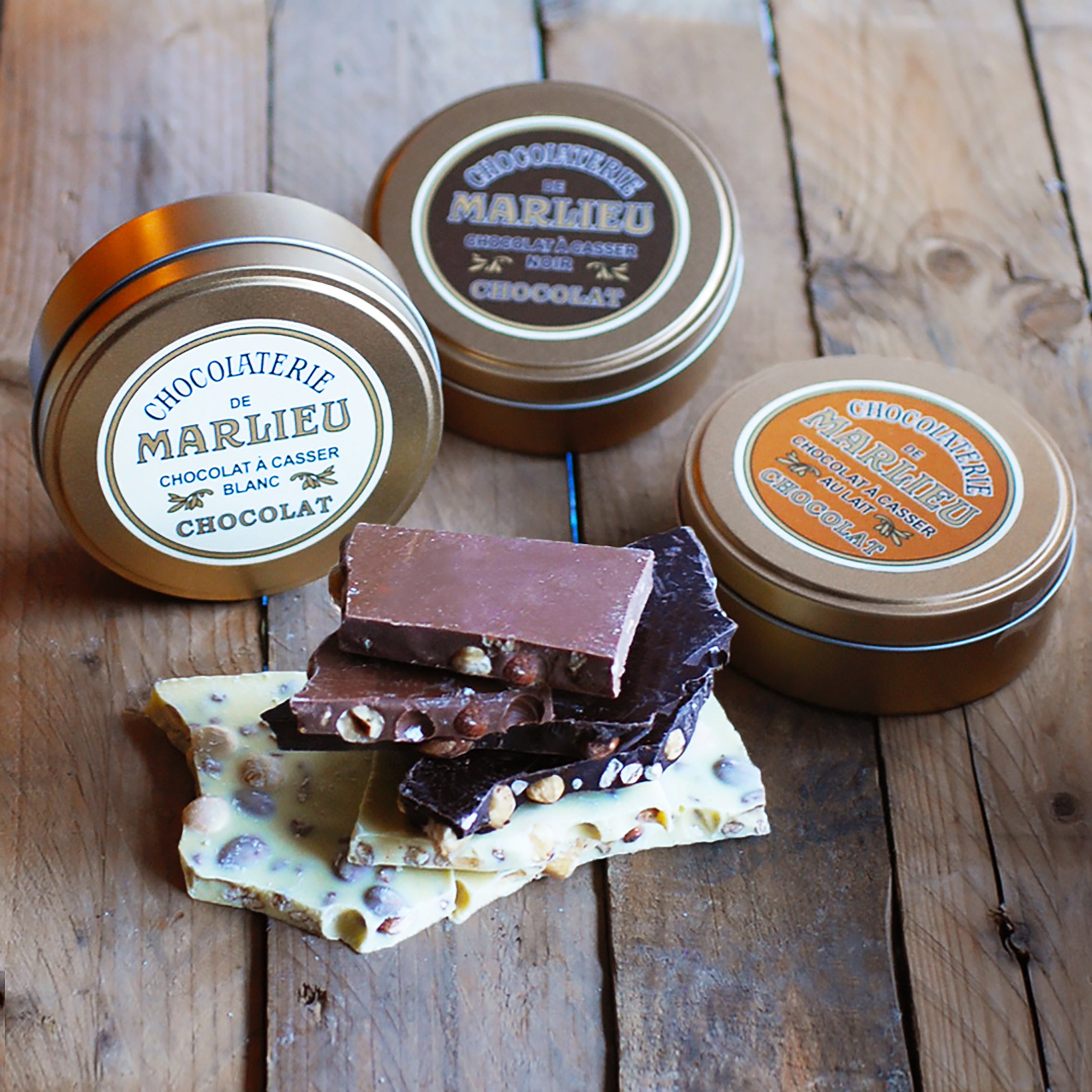 「ショコラトリー・ドゥ・マリュー」割れチョコ（125ｇ入り、フランス製）各1,998円〜2,160円