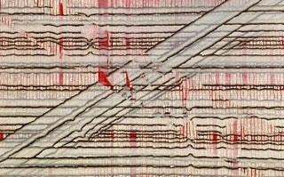 「記憶の残存」 （ 本と焼いた紙のコラージュ・水彩・キャンバス 、33.2 x 53.2 x 2 cm）価格：92,400円(税込)