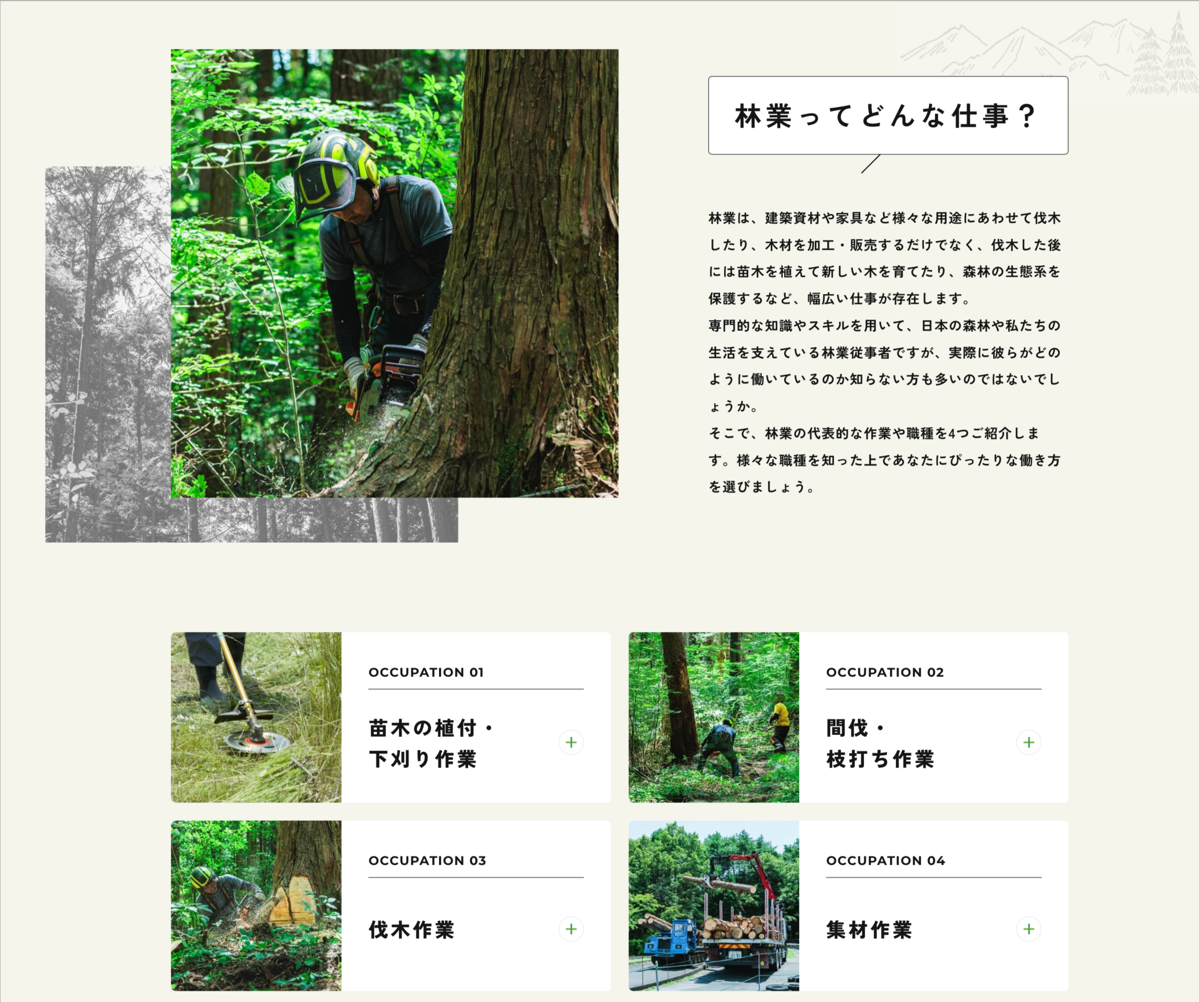 初めて林業に興味を持った求職者でもイメージを持ってもらえるよう、 「林業」自体の働き方やキャリアの描き方を丁寧に説明