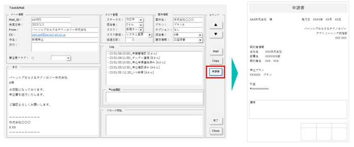 タスクの詳細画面から申請フォームを立ち上げる図（図2）