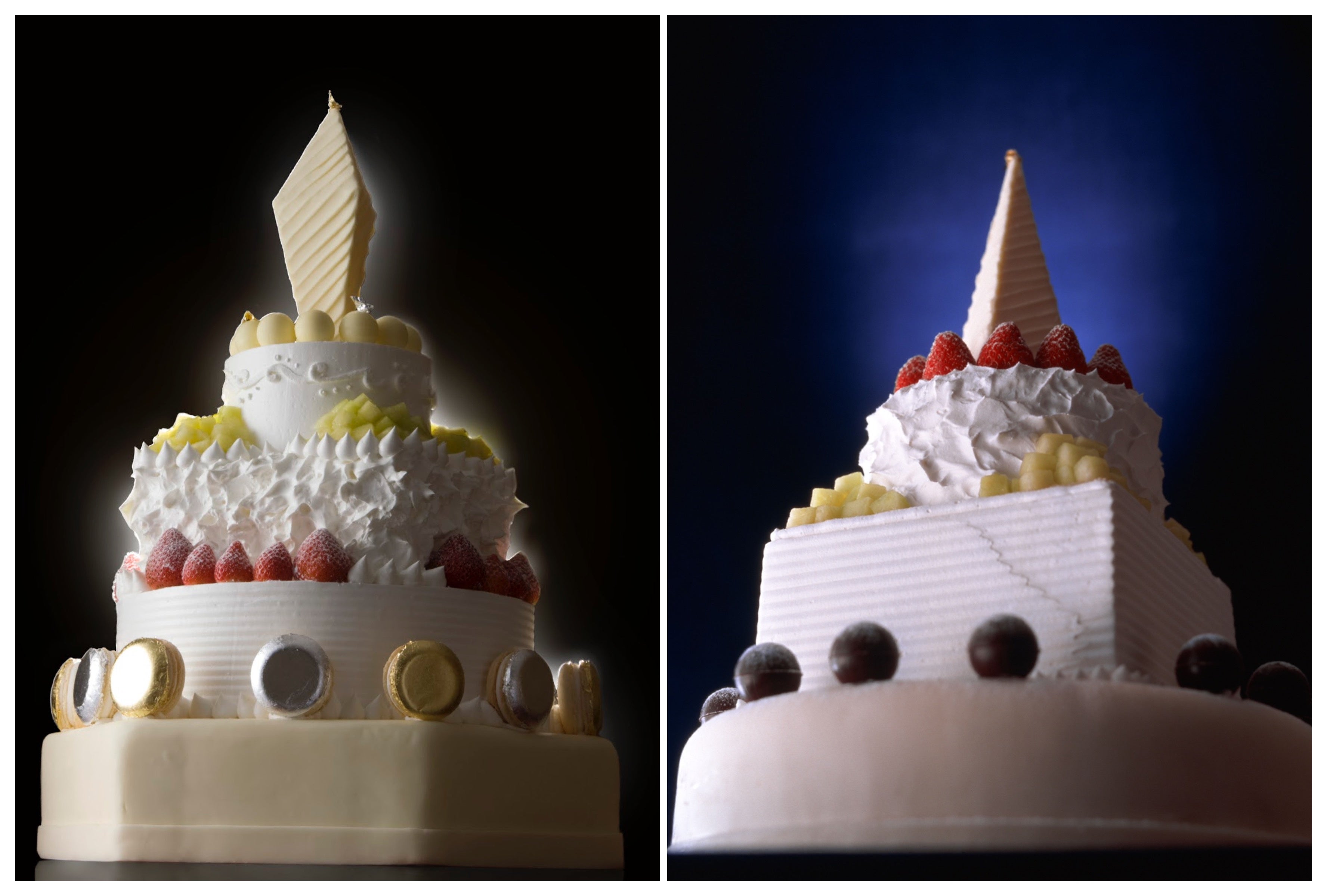 （左）スーパークリスマスタワー、（右）クリスマスタワー