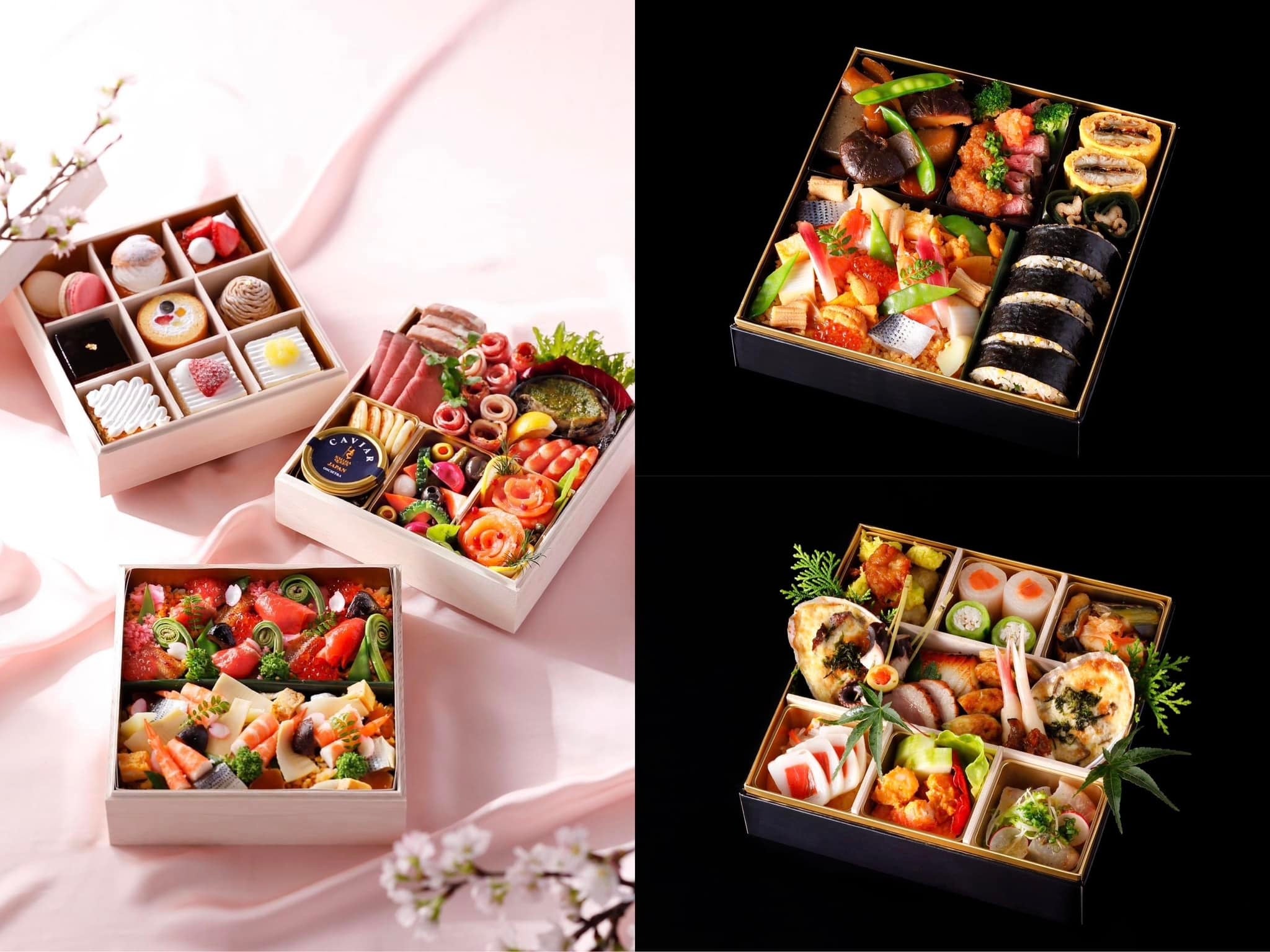 写真左：「桜・お花見重」、写真右：「華火重」