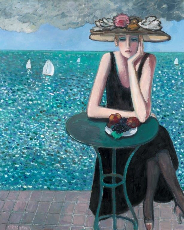 「南仏の大海原を背にもの思うパリジェンヌ」162×130cm