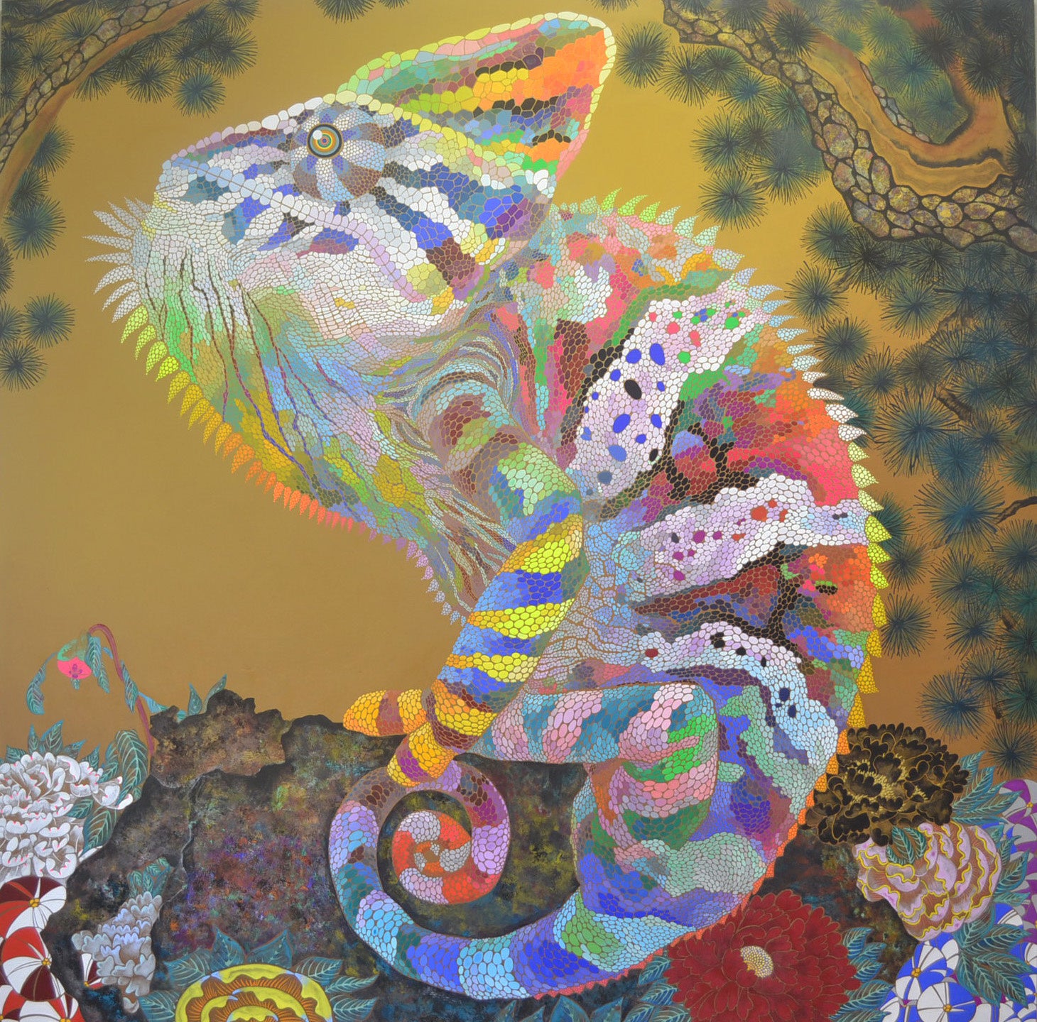 エボシと牡丹と松