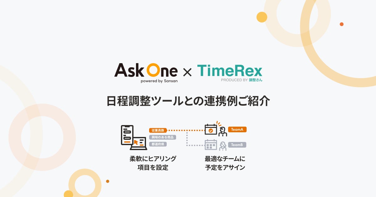 Ask Oneが日程調整ツール「TimeRex」と連携し、フォーム入力内容に応じ Ask Oneが日程調整ツール「TimeRex」と連携し、フォーム入力内容に応じ