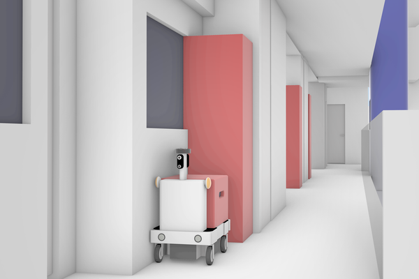 玄関に荷物を届ける小型配送ロボット