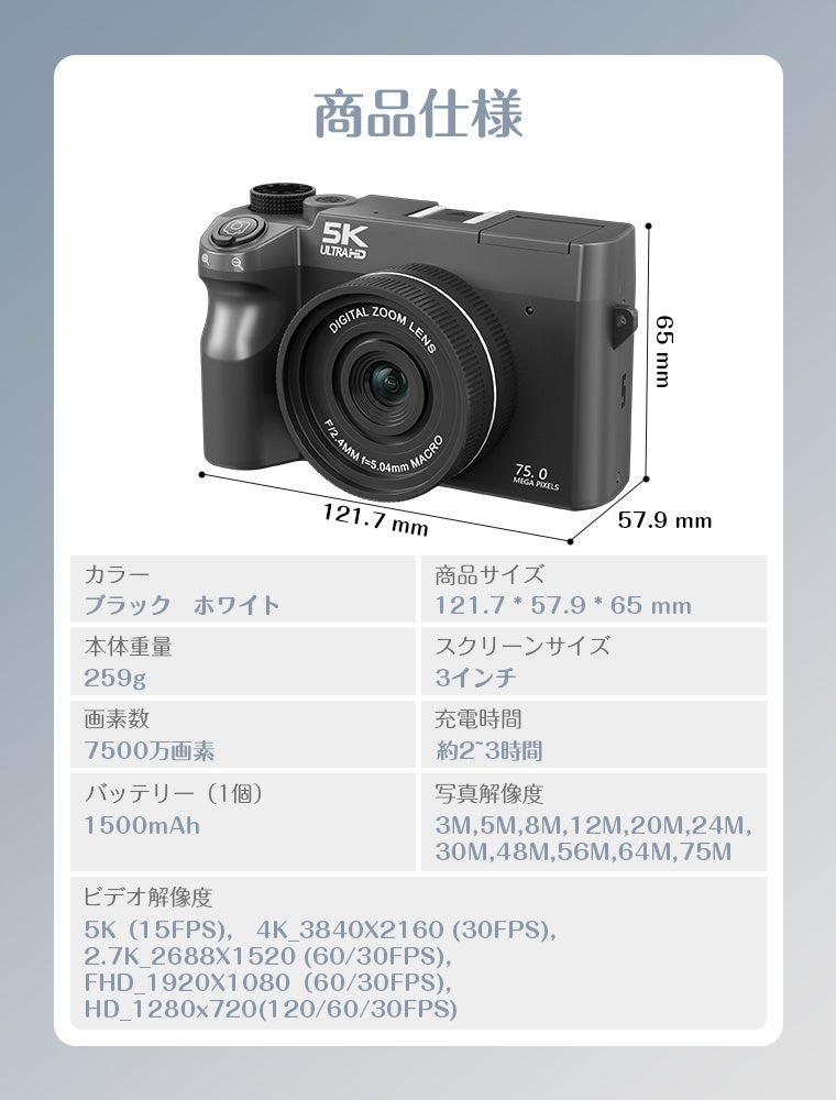 5K録画×7500万画素でプロ級の一台へ。前面カメラ搭載デジタルカメラ