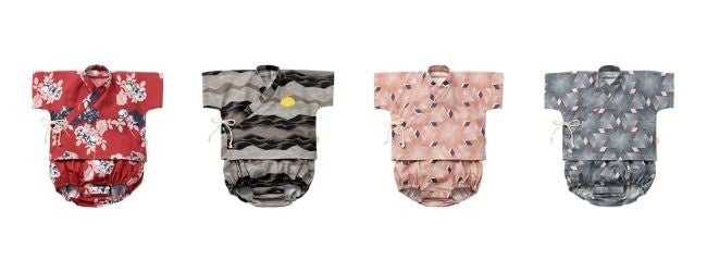 “jinbei”（甚平）左からwabara、gekkou、benikouro、ginkouro