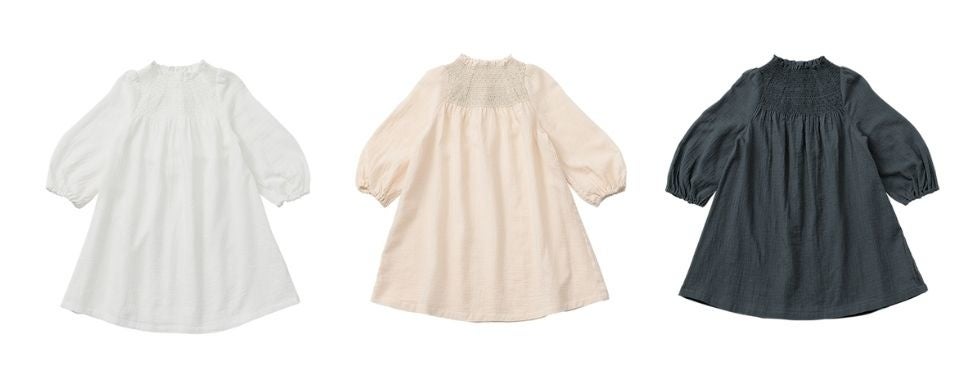 dress（ワンピース）左からshirring white、shirring pink、shirring navy