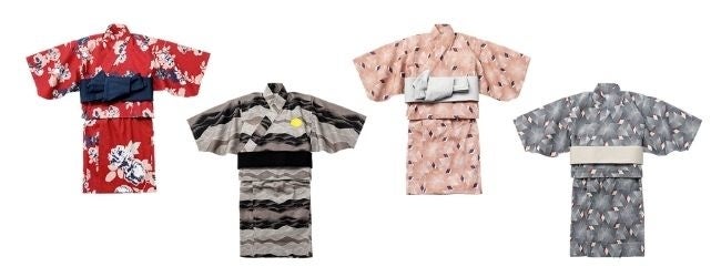 “yukata”（浴衣）左からwabara、gekkou、benikouro、ginkouro