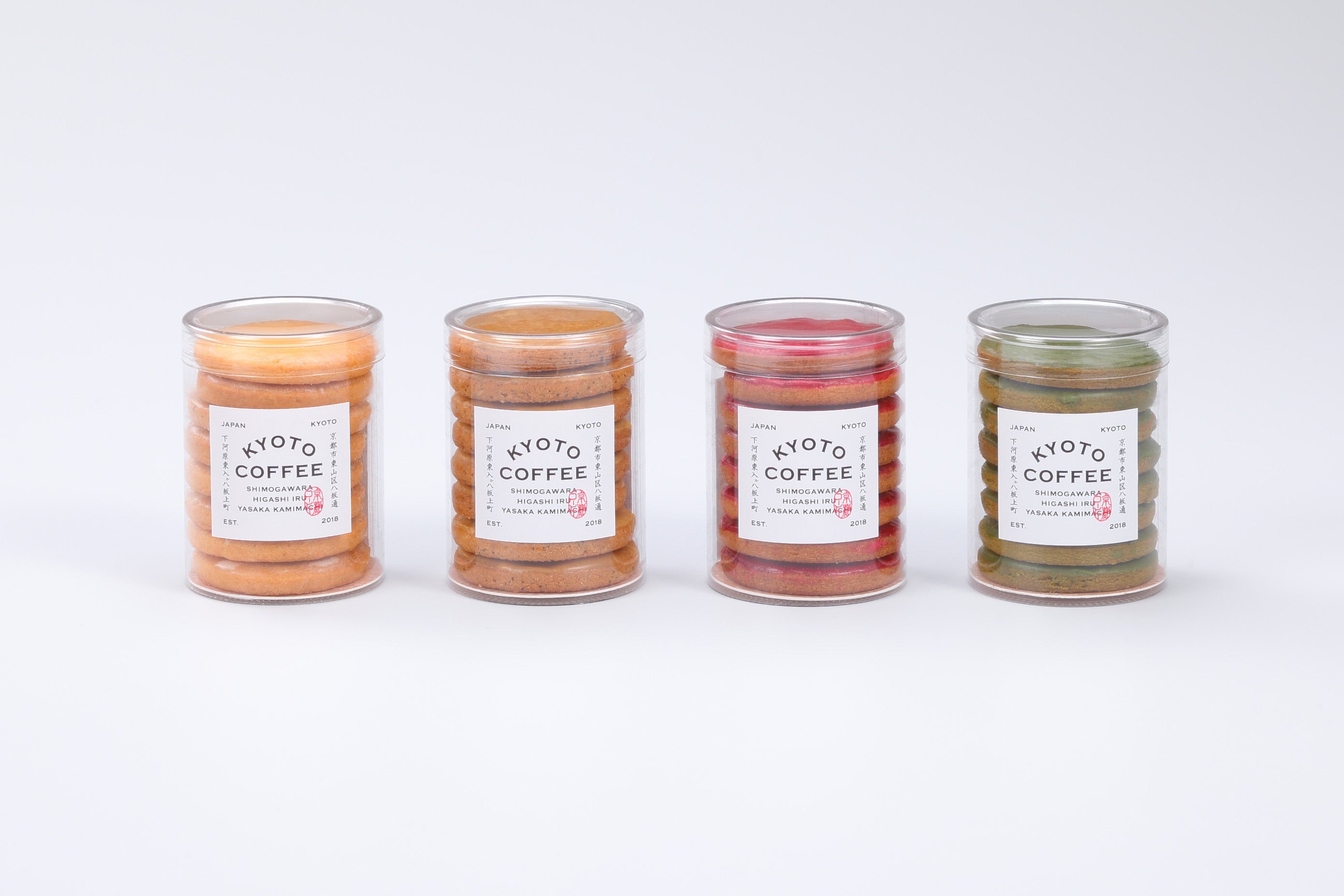 左からバニラ、コーヒー、フランボワーズ、宇治抹茶