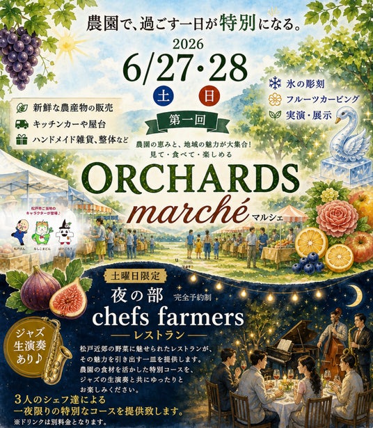 昼はマルシェ、夜はレストラン。住宅街のぶどう園で4人の果樹農家が「オーチャーズマルシェ・シェフズファーマーズレストラン」を6月27日(土)・28日(日)に初開催! 昼はマルシェ、夜はレストラン。住宅街のぶどう園で4人の果樹農家が「オーチャーズマルシェ・シェフズファーマーズレストラン」を6月27日(土)・28日(日)に初開催!
