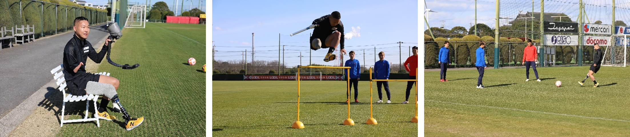 左：日常義足からスポーツ義足への履き替え方を説明する池田選手