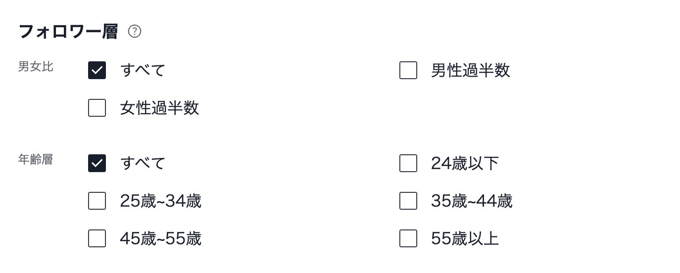フォロワーの性別・年齢での検索例