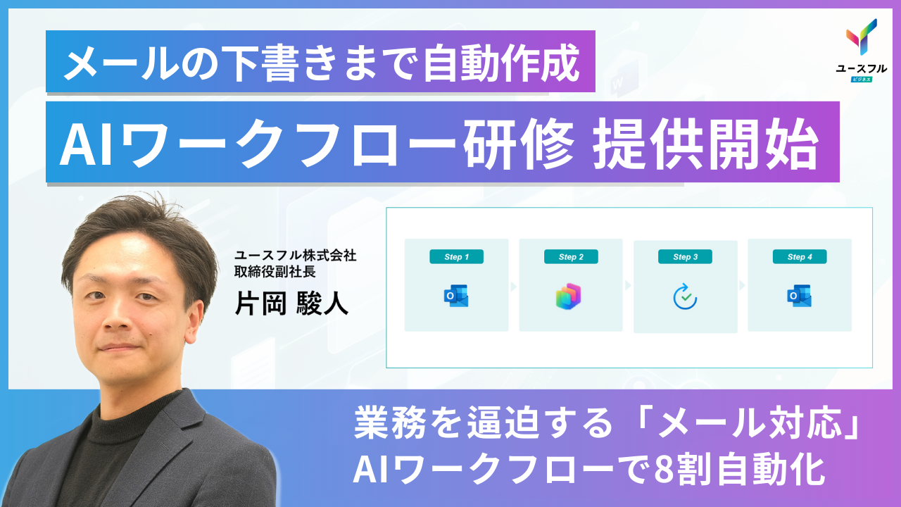 メール対応工数を最大▲95％以上削減。ユースフル、社内問い合わせを“完全自動化”する「AIワークフロー構築研修」を提供開始