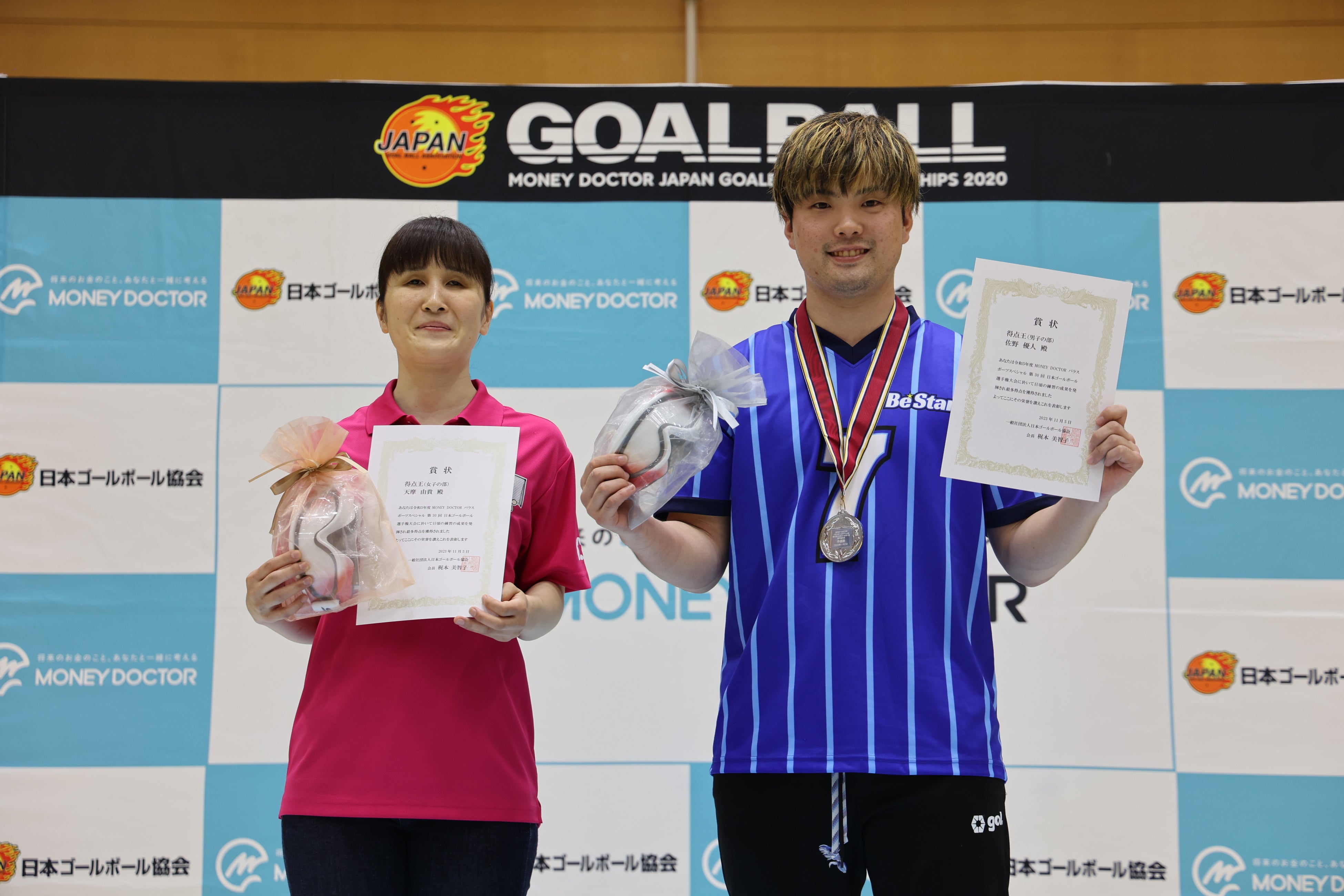 得点王を獲得した天摩選手、佐野選手