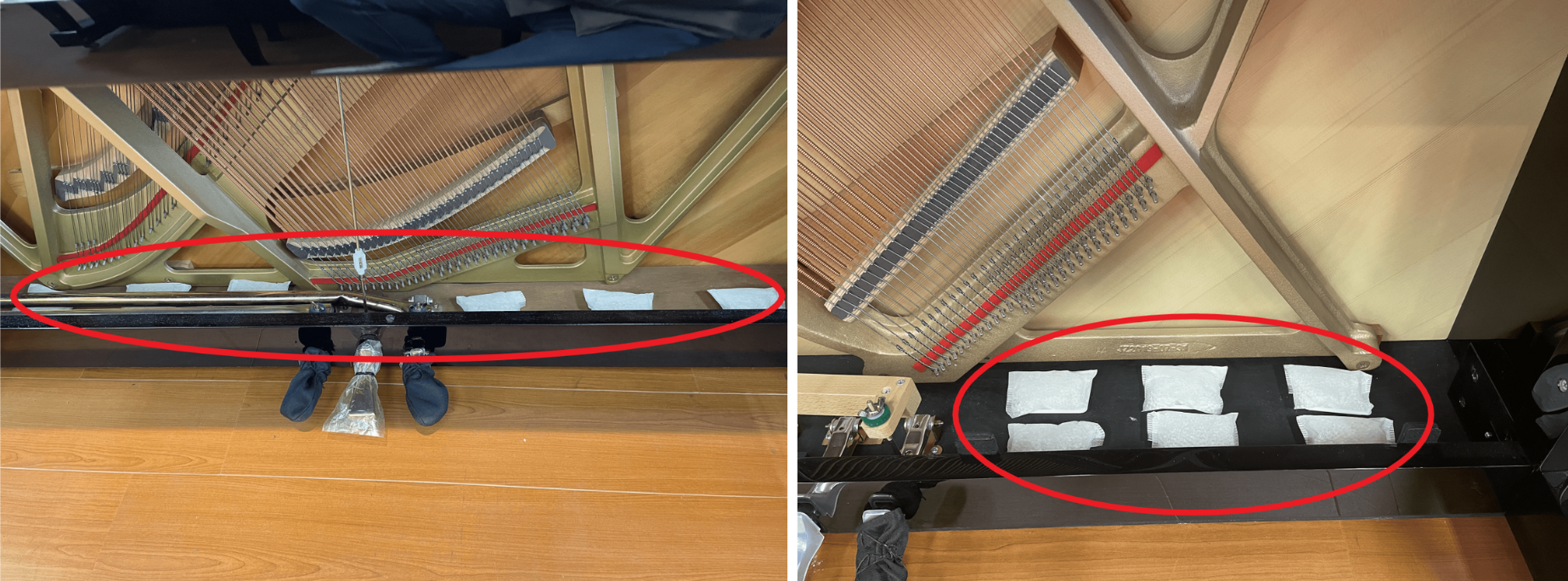 アップライトピアノ内部への設置例