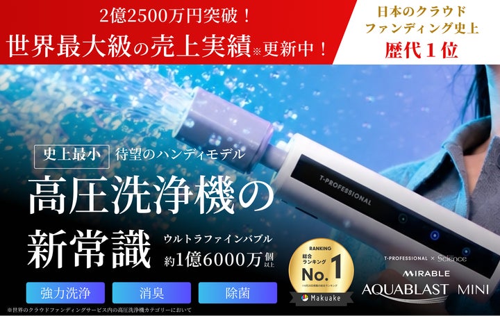 世界初*1、「ミラブル技術」搭載のハンディ高圧洗浄機がクラウドファン 世界初*1、「ミラブル技術」搭載のハンディ高圧洗浄機がクラウドファン