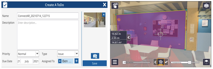 左：ToDoの作成　右：EDM計測を利用した面積計測