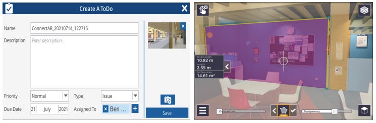 左:ToDoの作成 右:EDM計測を利用した面積計測