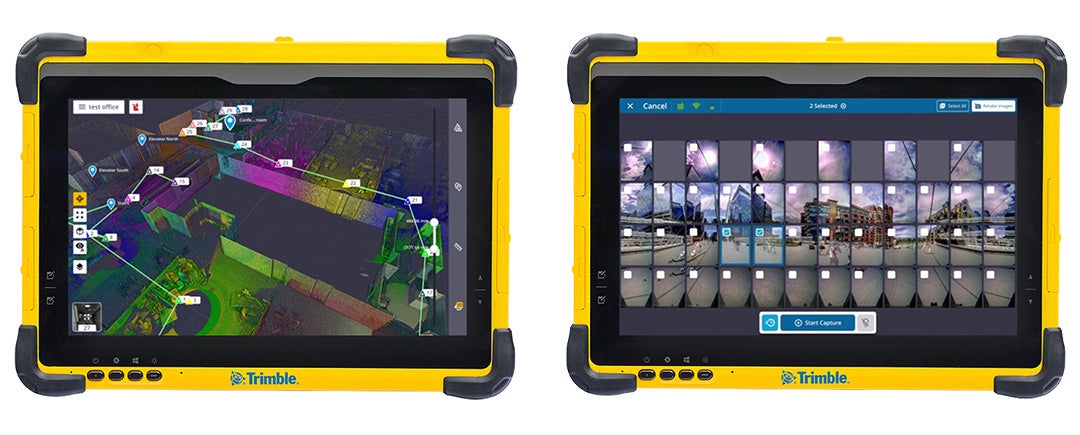 左:ジオリファレンスで現地の座標付け、右:再撮影画像選択画面
