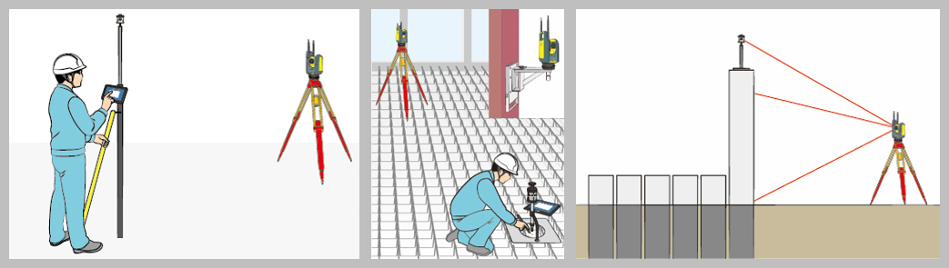 杭芯位置出し作業・建設墨出し作業・土留め工事計測などあらゆる場で活用可能