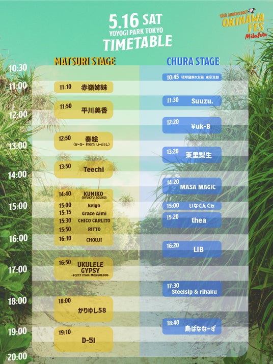 OKINAWA FES Milafete「MATSURI STAGE」「CHURA STAGE」タイムテーブル解禁!! OKINAWA FES Milafete「MATSURI STAGE」「CHURA STAGE」タイムテーブル解禁!!