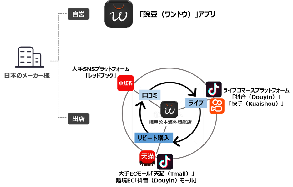 インアゴーラの中国大手プラットフォームでのマーケティングと展開イメージ