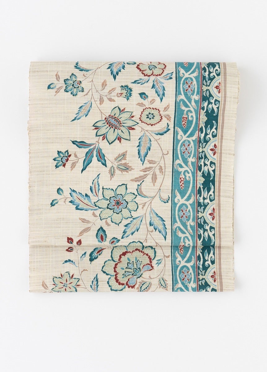 染九寸名古屋帯　更紗　ベージュ