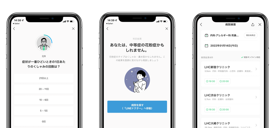 重症度に応じて、LINEドクターで対応可能な適切なクリニックを検索可能