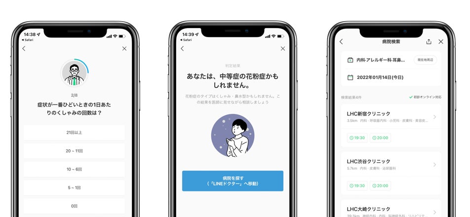 重症度に応じて、LINEドクターで対応可能な適切なクリニックを検索可能