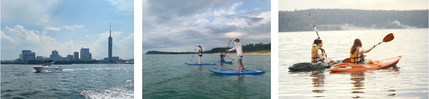 ▲海の魅力を活かしたプログラム（ボートクルージング、SUP、カヤック）