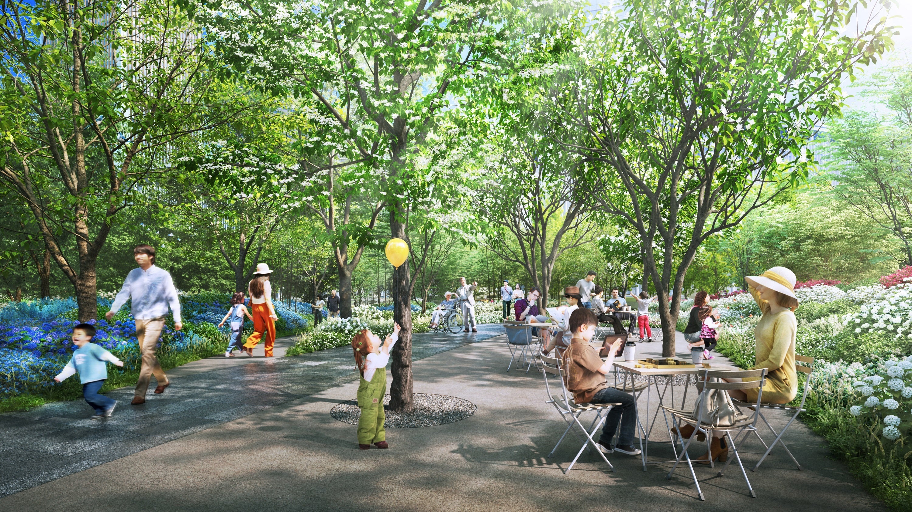 四季折々の草花に囲まれながら、ゆったりと寛ぐことができる庭園空間「エントリーガーデン」