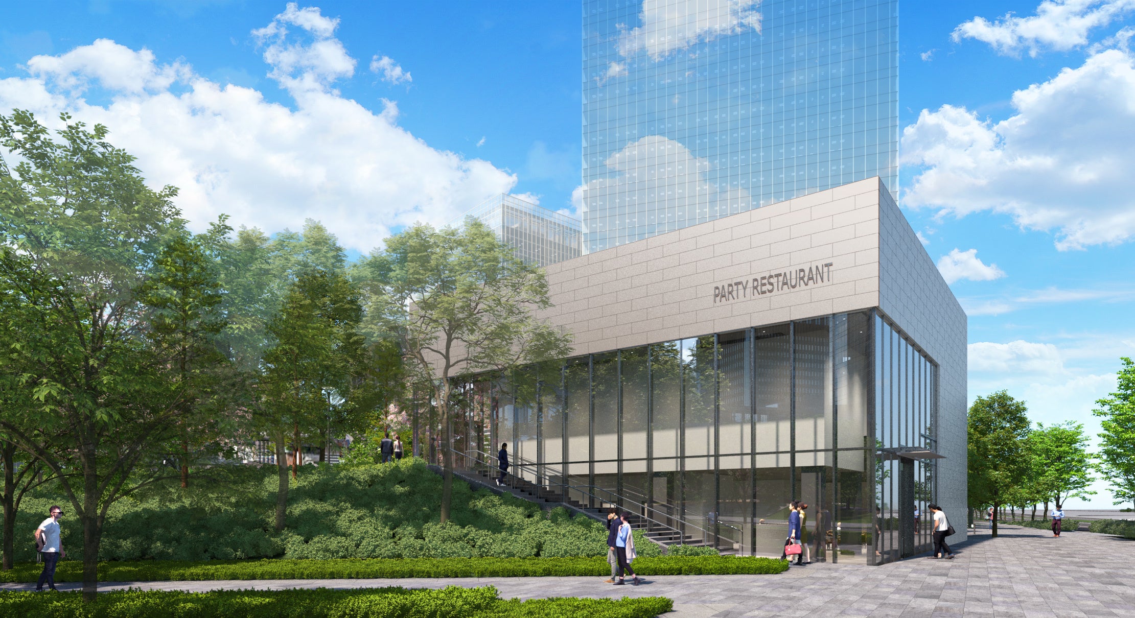 豊かな緑と光に囲まれた空間で、日常からハレの 日まで多目的に楽しむことができる飲食施設