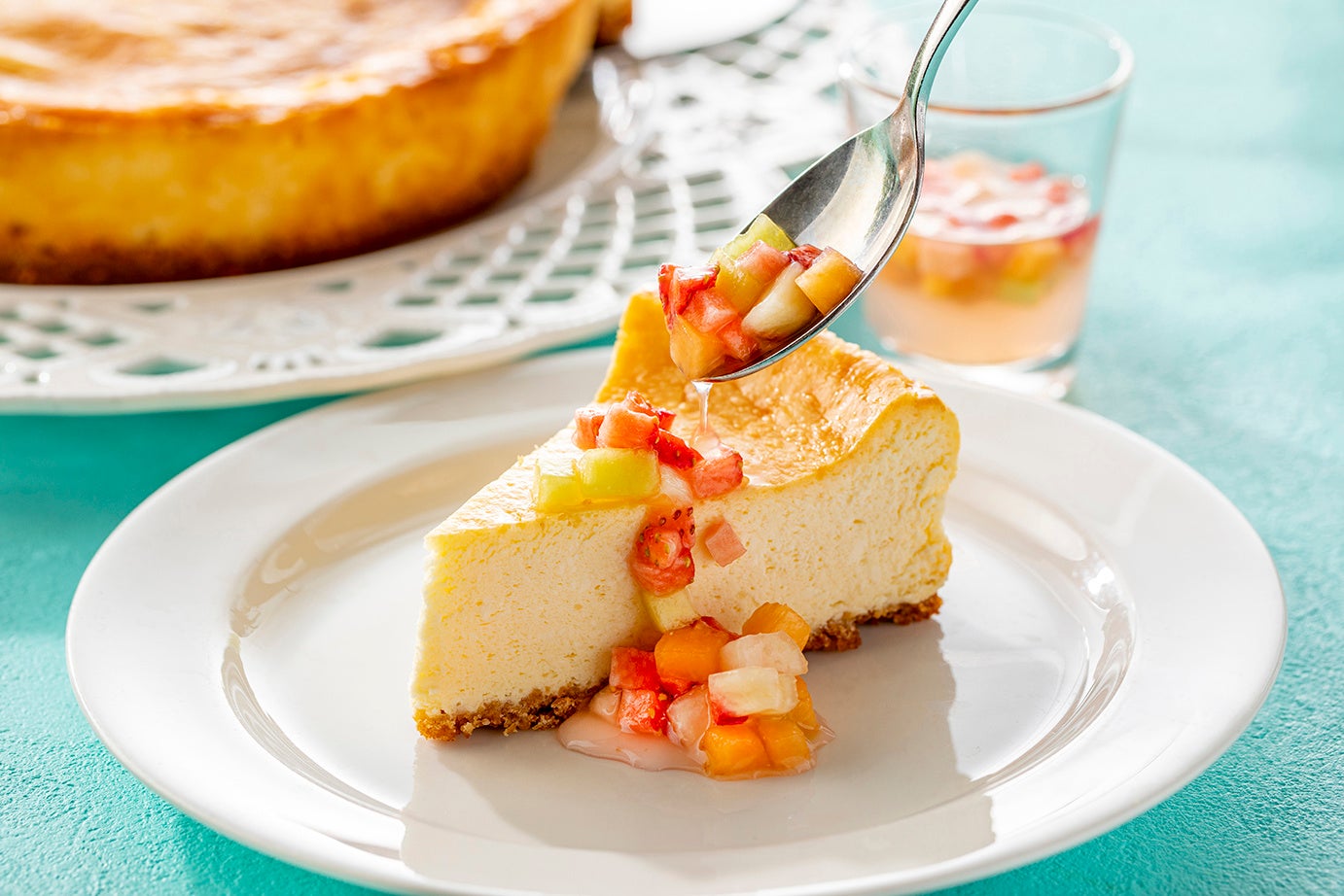 ニューヨークチーズケーキ マチュドニア添え