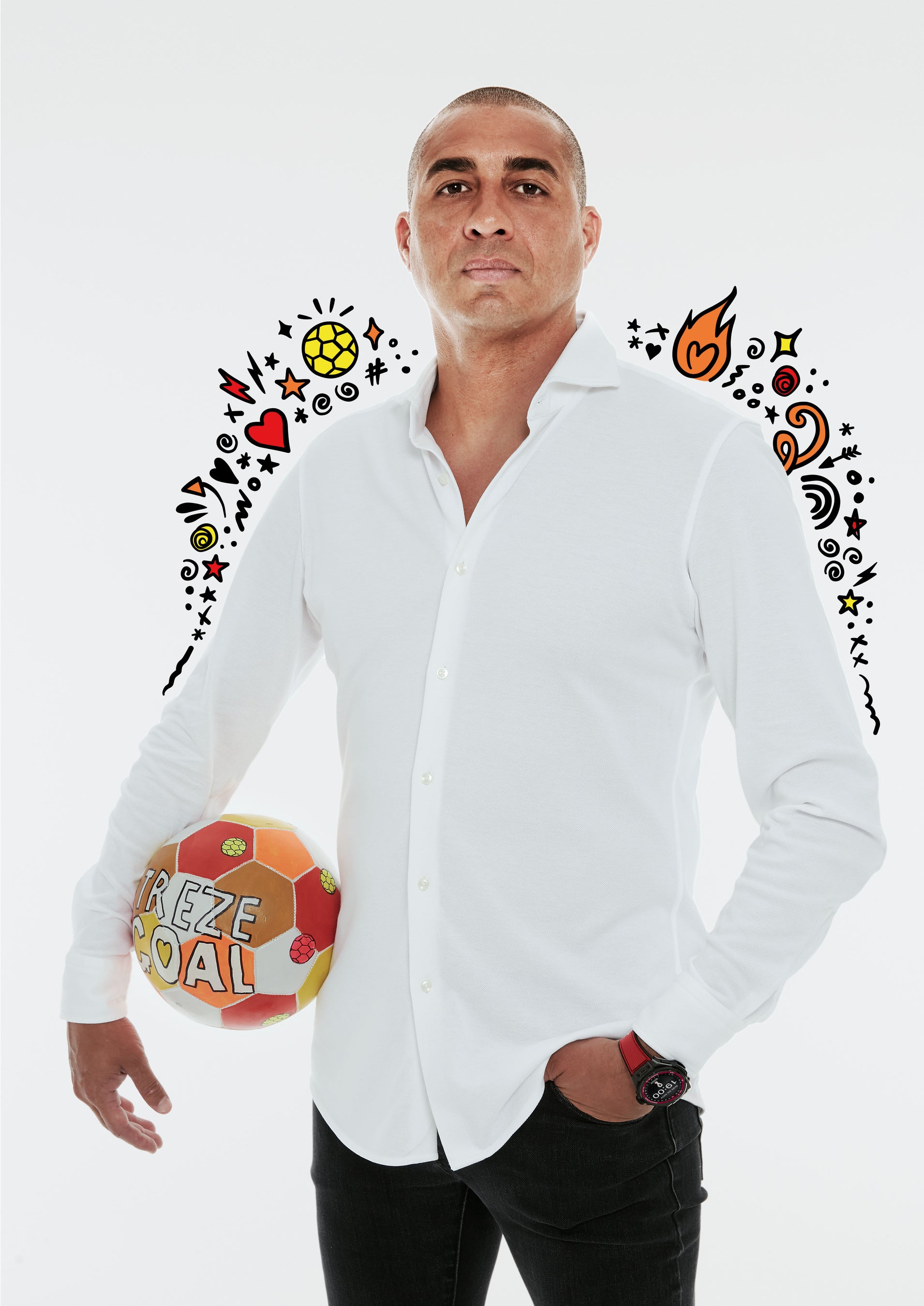 David Trezeguet wearing the Big Bang e FIFA World Cup Qatar 2022 with his dream football