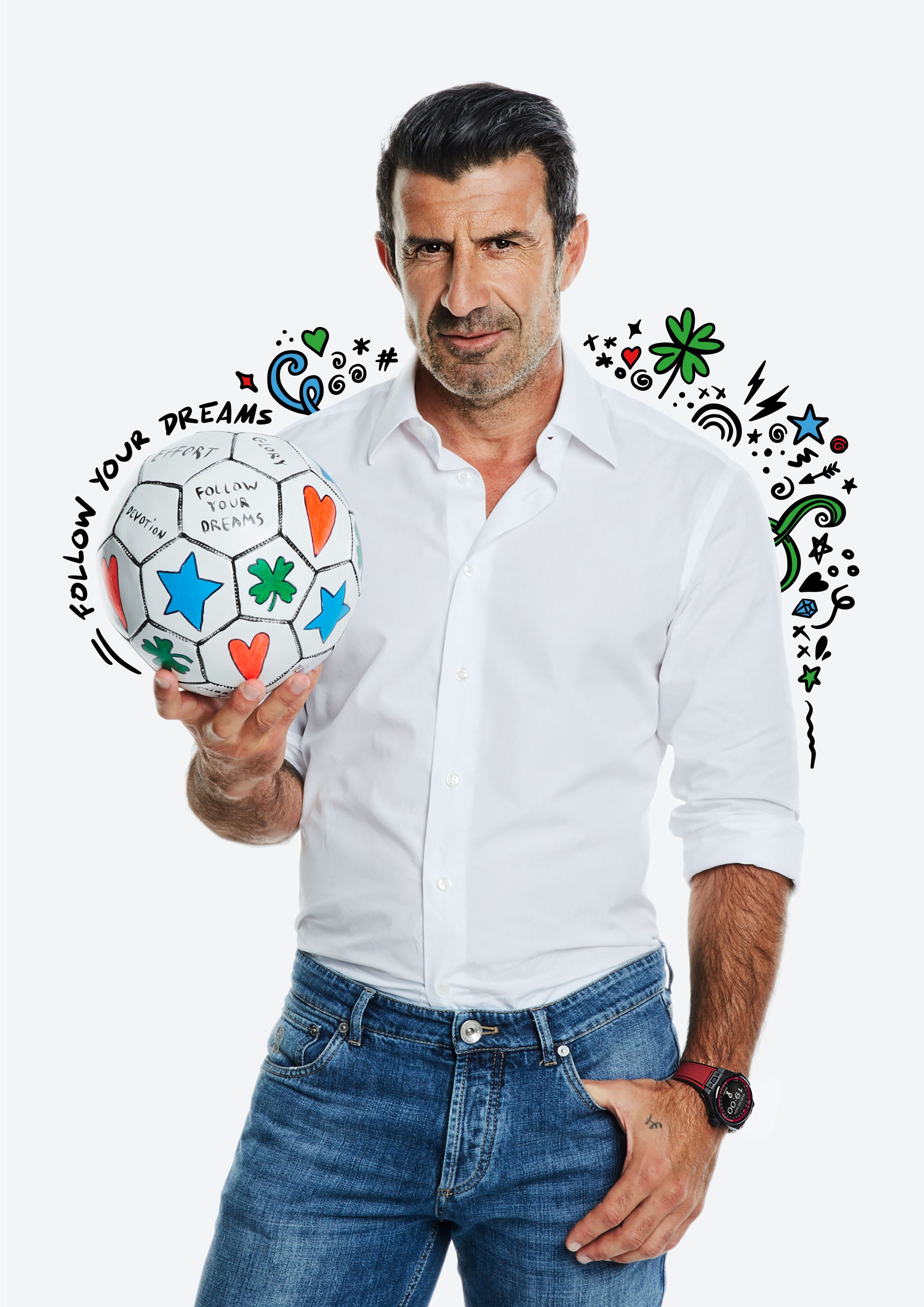 Hublot Loves Football - Luis Figo with his dream football designed by Mira Mikati