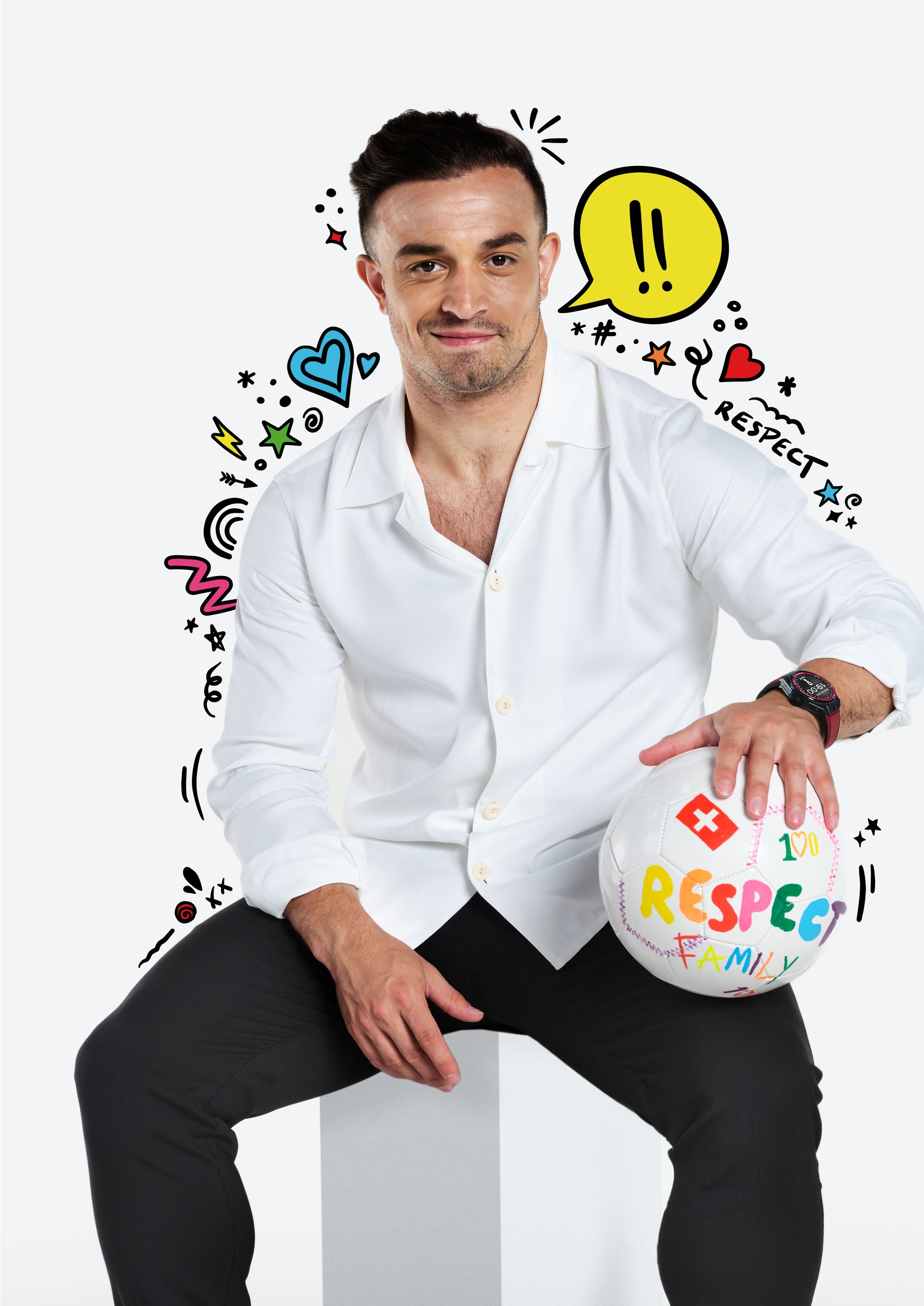 Xherdan Shaqiri wearing the Big Bang e FIFA World Cup Qatar 2022™ with his dream football designed by Mira Mikati