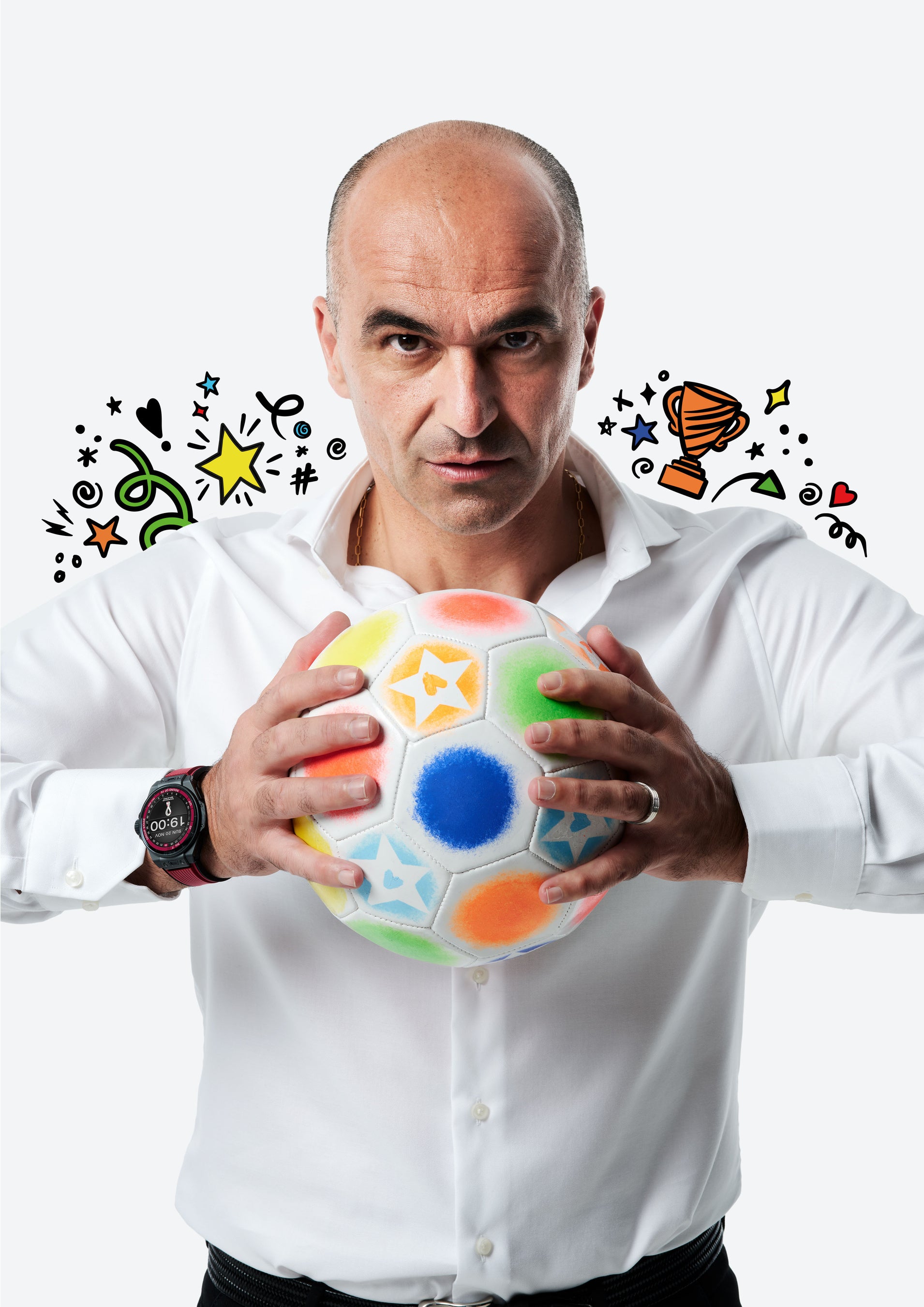 Roberto Martinez wearing the Big Bang e FIFA World Cup Qatar with his dream football