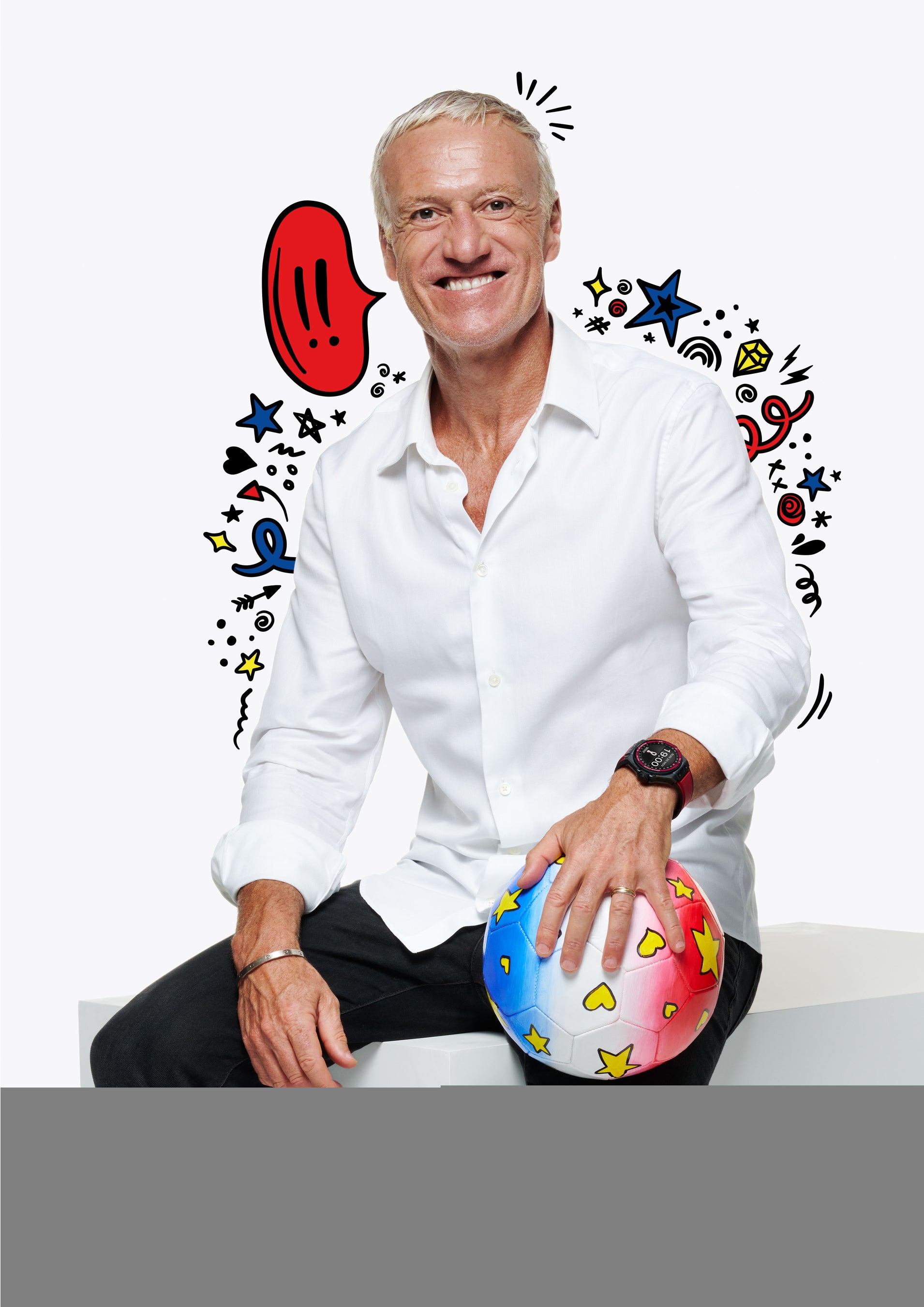 Didier Deschamps wearing the Big Bang e FIFA World Cup Qatar 2022 with his dream football by Mira Mikati