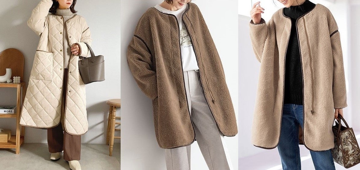 Cen.パイピングコート完売商品 さりげないアクセントが大人女子にぴったり！ GeeRA ノーカラー