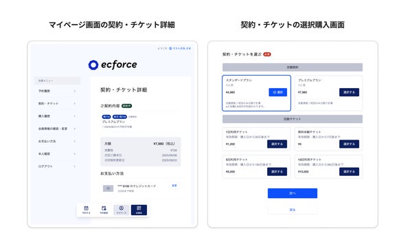 決済機能の回数券・チケット販売の画面イメージ