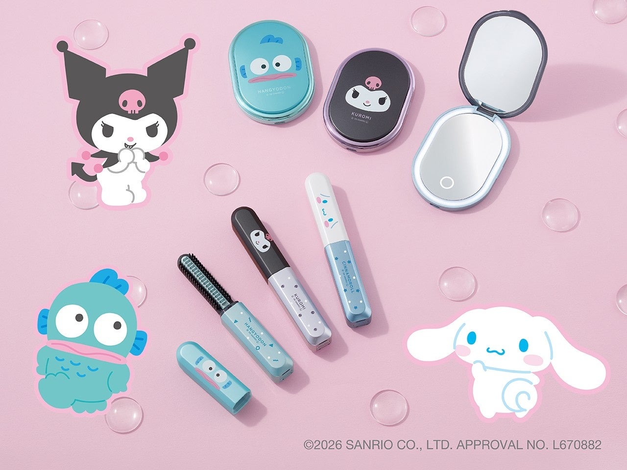サンリオキャラクターズコラボレーション!クロミ、シナモロール、ハンギョドンの「コードレス前髪アイロン LEDミラーセット」新発売!