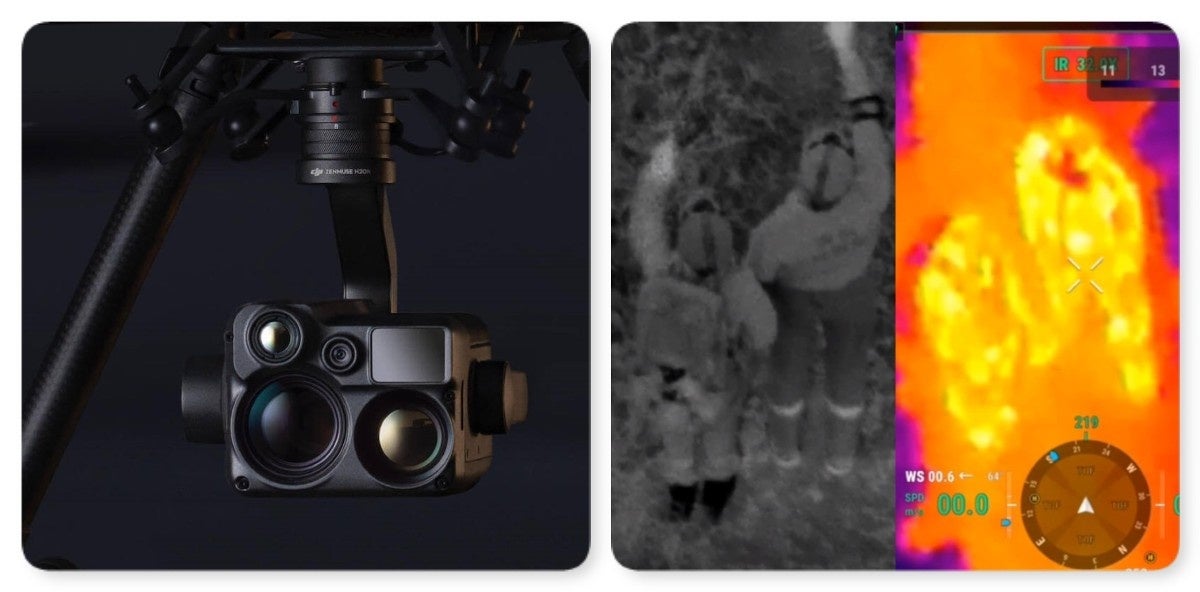 左から Zenmuse H20N、ナイトビジョン／サーマルカメラ映像