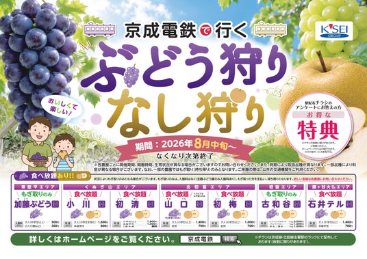 地域の味覚と夏の思い出を電車で楽しむ「京成電鉄で行く ぶどう狩り・なし狩り」を開催します! 地域の味覚と夏の思い出を電車で楽しむ「京成電鉄で行く ぶどう狩り・なし狩り」を開催します!