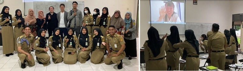 ＜左：インドネシアの農業系公立学校の学生とPERSOL Global Workforceの担当者　右：日本語授業の様子＞